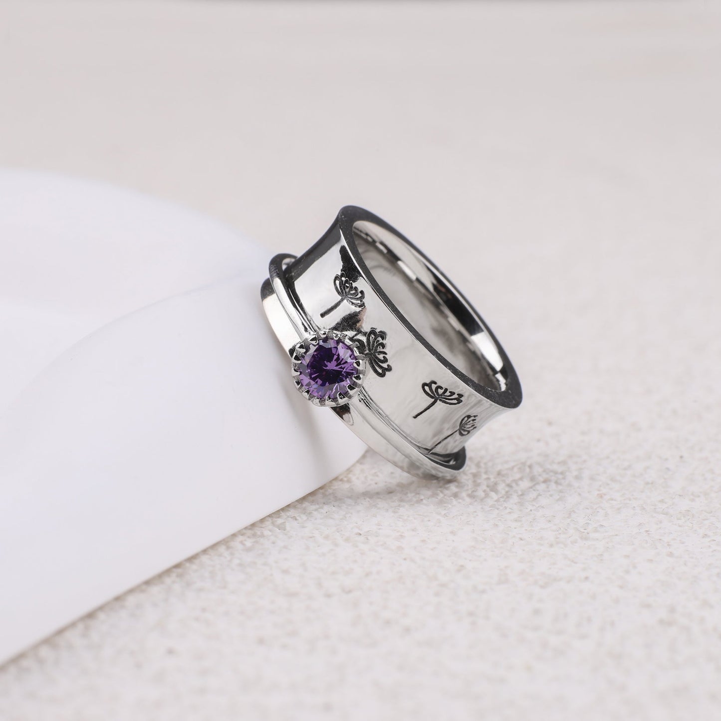 Bague Fidget Spinning Pissenlit Argent Pierre de Naissance