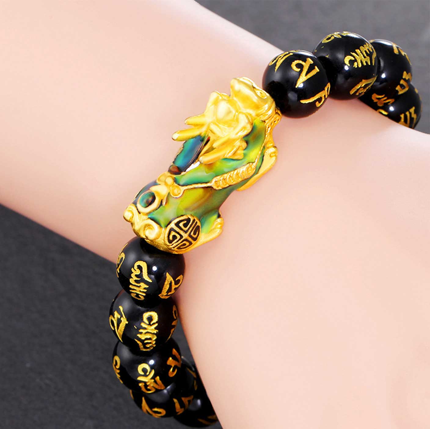 Bracelet de richesse en obsidienne Pixiu changeant de couleur