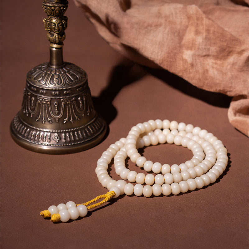 7.5mm*10mm White Jade Bodhi 108 Bead Mala Prayer Beads