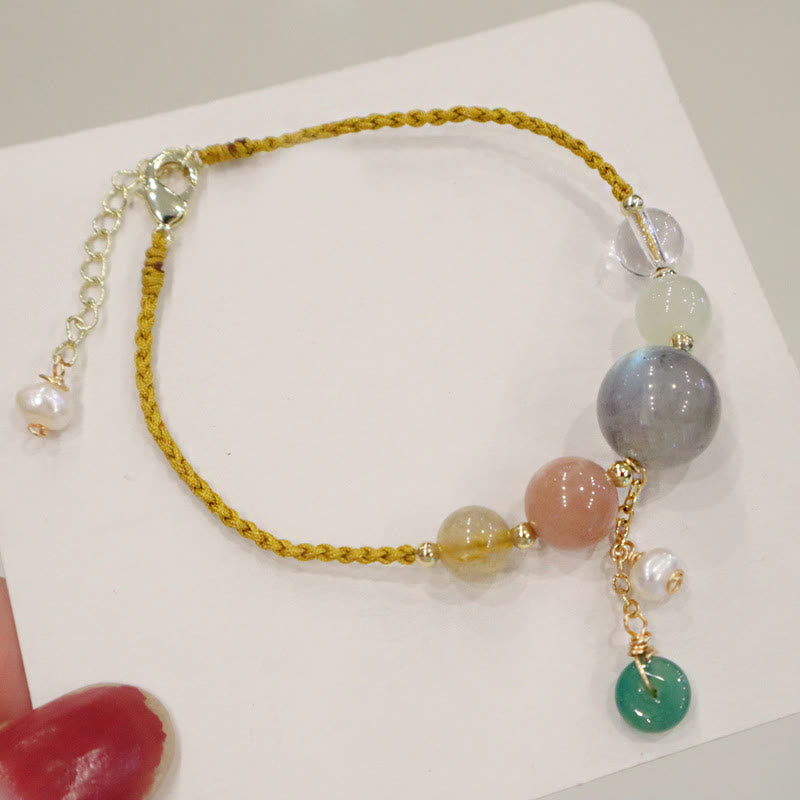 Bracelet de guérison avec breloque en pierre de lune et pierre de soleil, pierre de Bouddha et boucle de paix