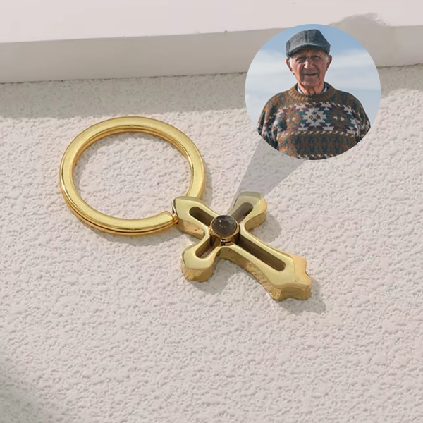 Porte-clés photo commémoratif personnalisé en forme de croix