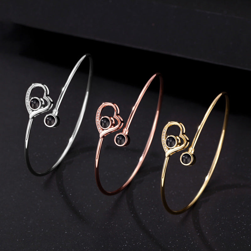 Personalized Asymmetrical Heart Photo Bangle Bracelet