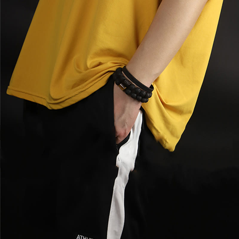 Bracelet de guérison en pierre de lave, bois d'ébène et œil de tigre