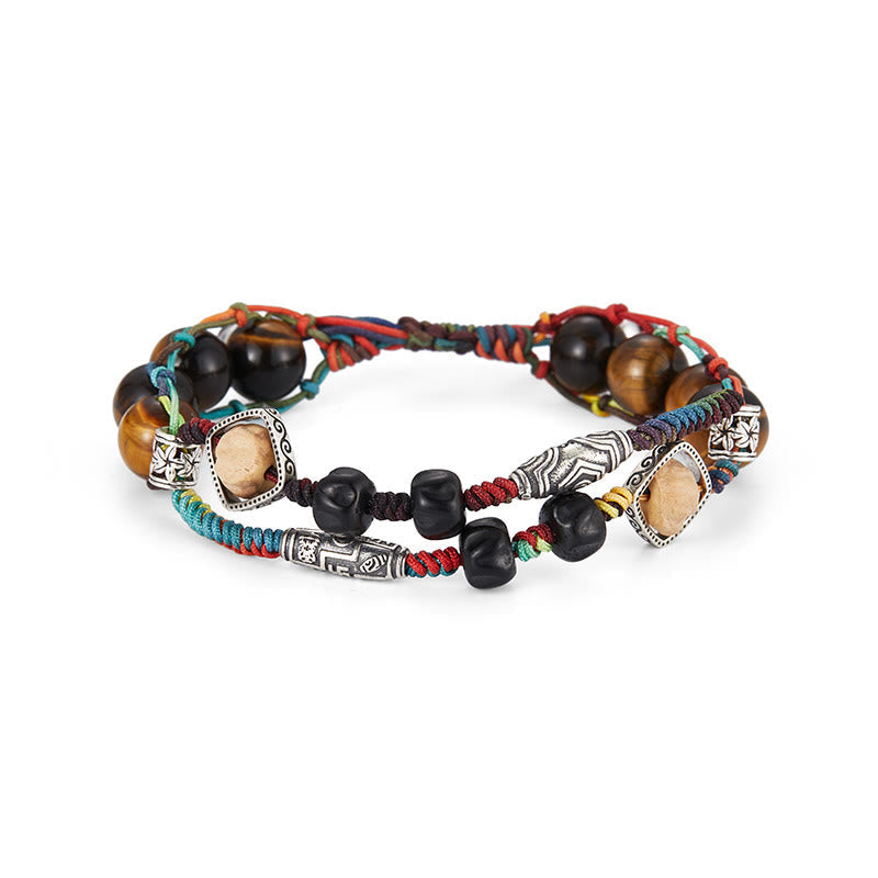 Buddha Stones 925 Sterling Silber Tigerauge Bodhi Seed Handmade Courage Armband