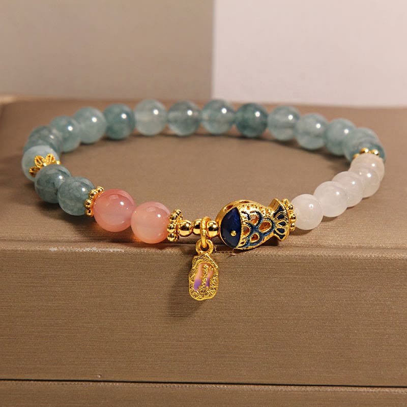 Bracelet porte-bonheur en jade, agate Yanyuan, jade blanc, poisson koï, écritures