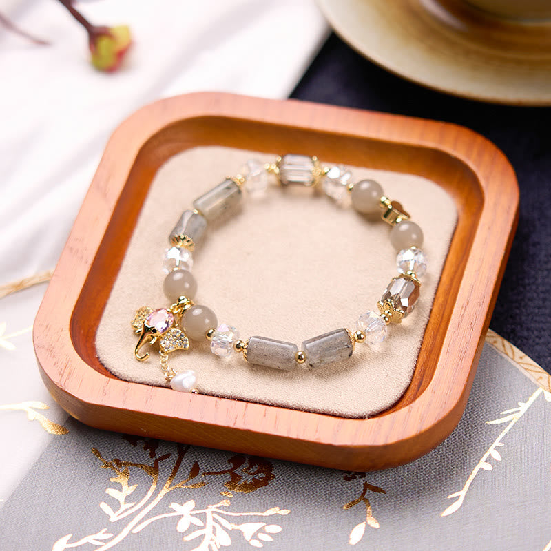 Bracelet à breloques éléphant positif en quartz fraise, améthyste, aventurine verte et pierres de Bouddha