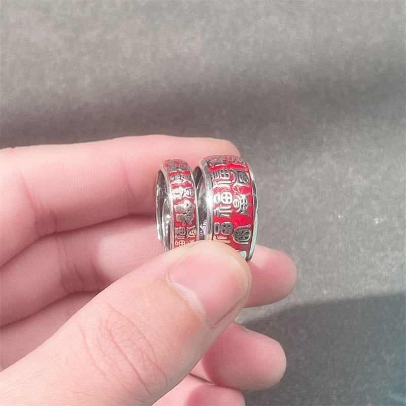 Bague réglable en cuivre avec motif de personnage Fu Fortune Luck