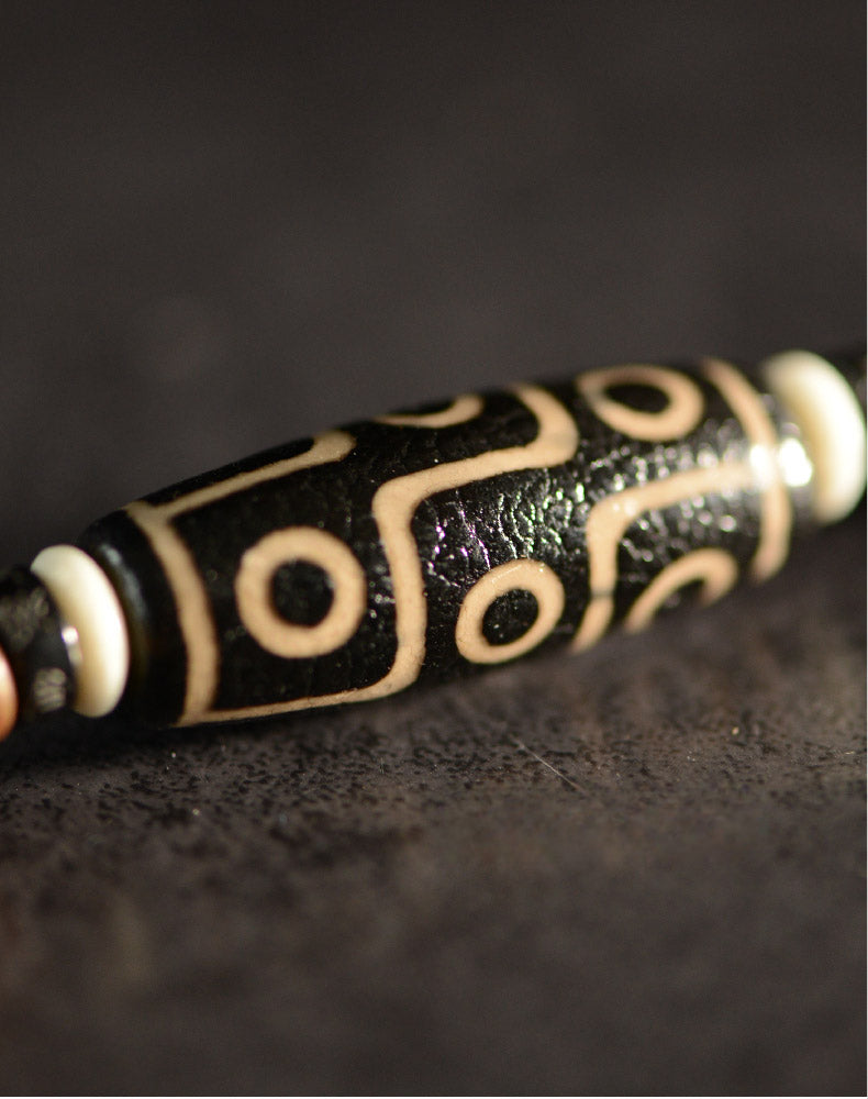 Tibetan Green Sandalwood Nine-Eyed Dzi Beads Bracelet