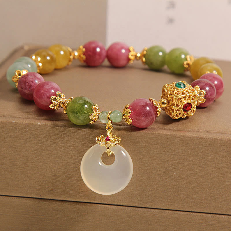 Bracelet de sagesse avec breloque en tourmaline colorée et pierres de Bouddha