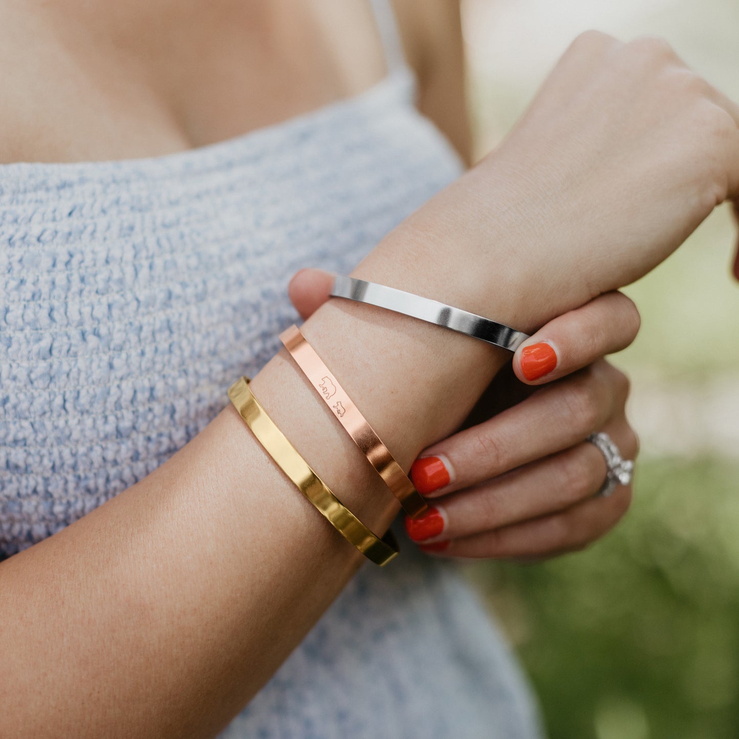 Mama Bear & Her Baby Bears Engraved Cuff Bracelet