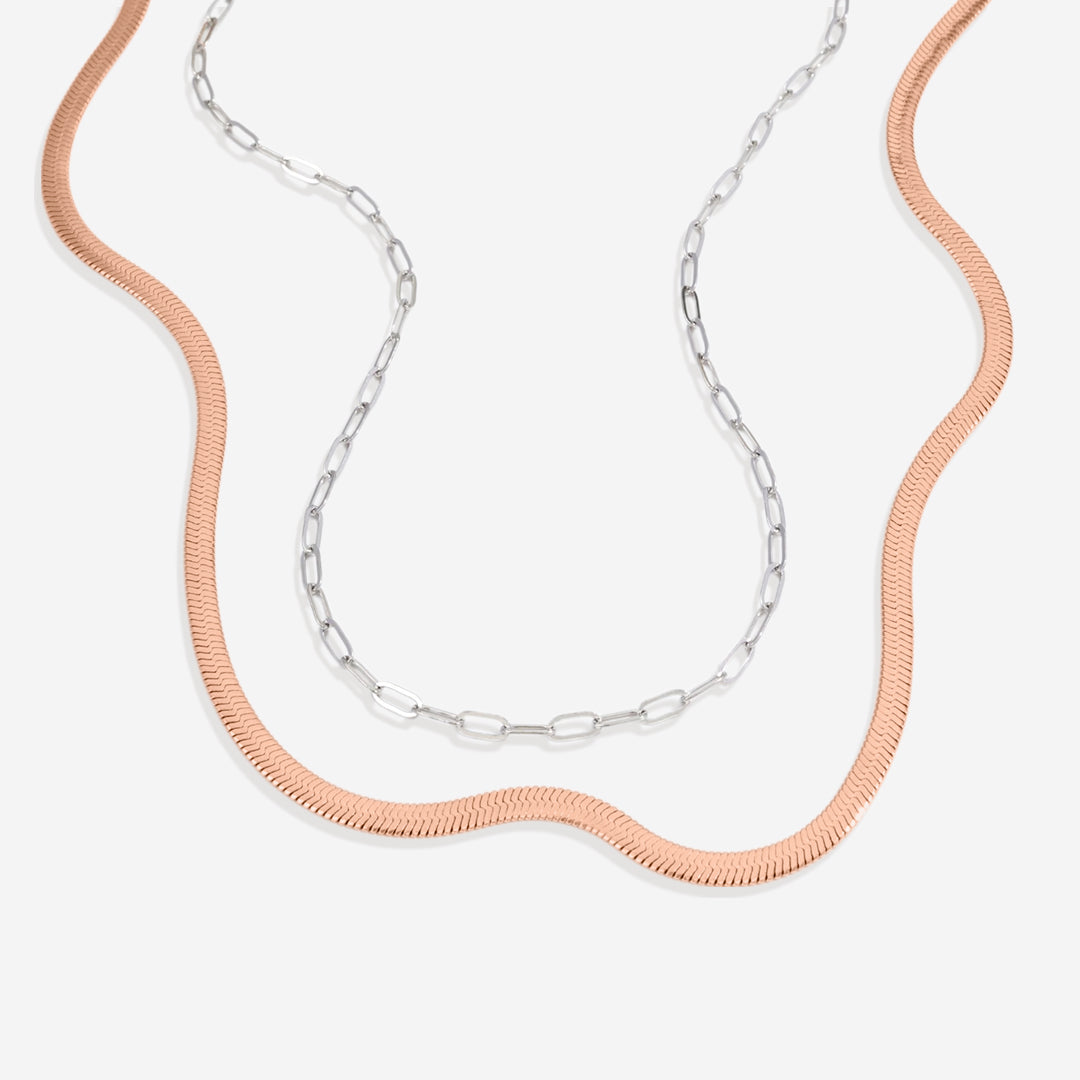 Herringbone & Paperclip Chain Set