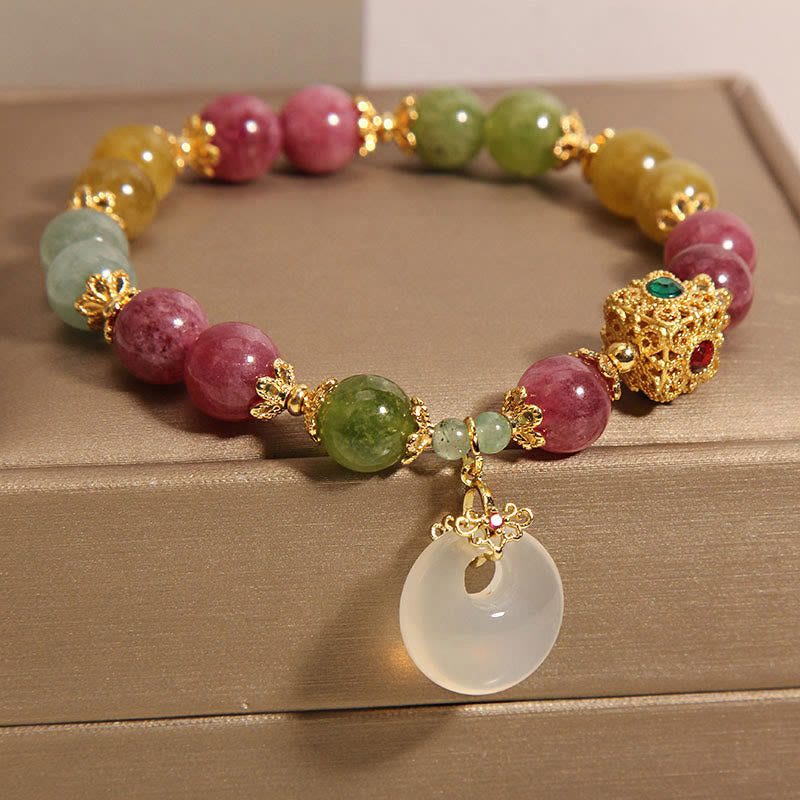 Bracelet de sagesse avec breloque en tourmaline colorée et pierres de Bouddha