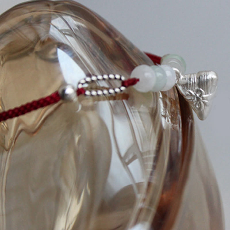 Bracelet d'abondance en argent sterling 925 et jade rouge avec breloque Zongzi