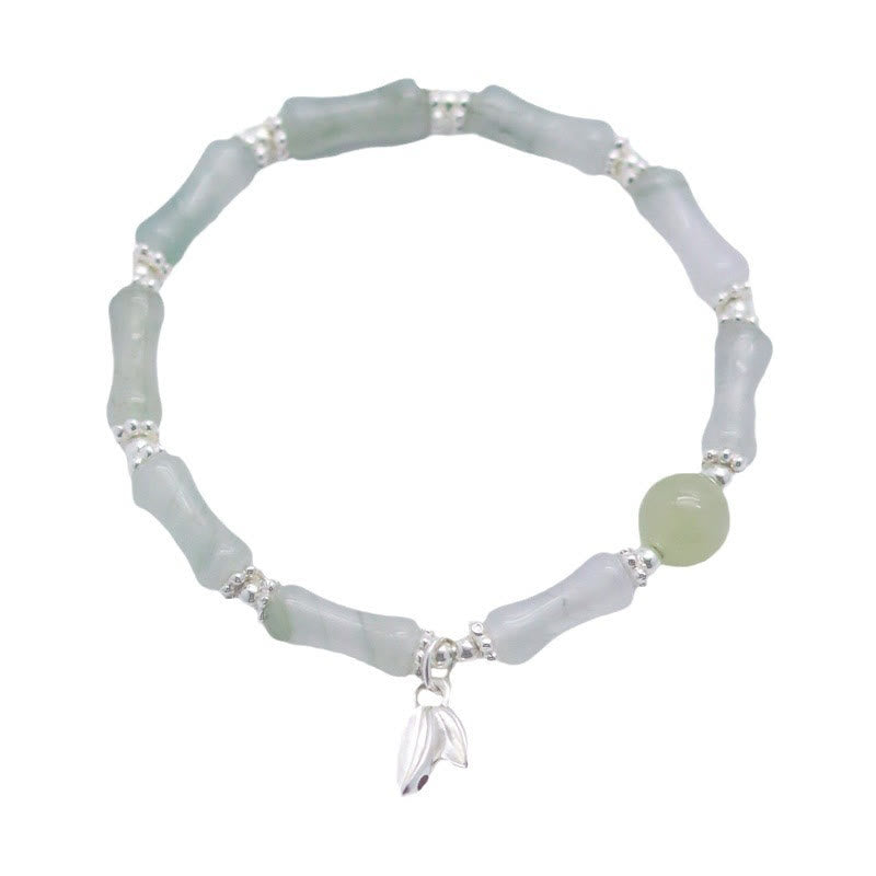 Bracelet porte-bonheur en argent sterling 925 et jade naturel Tianshan en bambou avec pierres de Bouddha