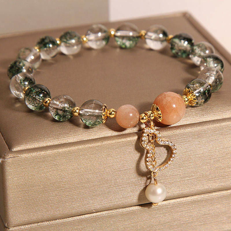 Bracelet de confiance avec breloque en forme de courge fantôme verte et pierres de Bouddha