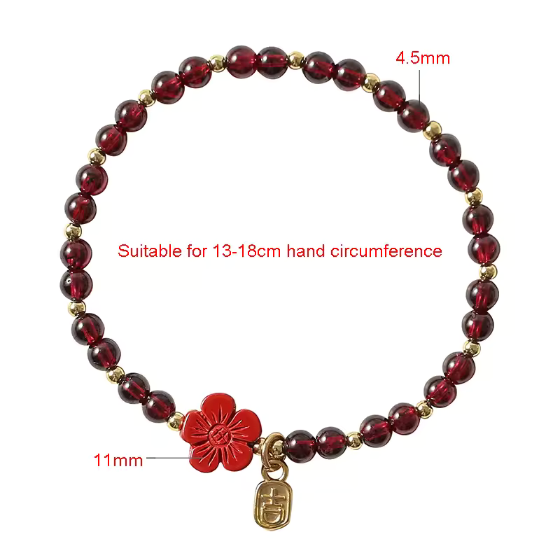 Natural Cinnabar Flower & Garnet Vitality Bracelet