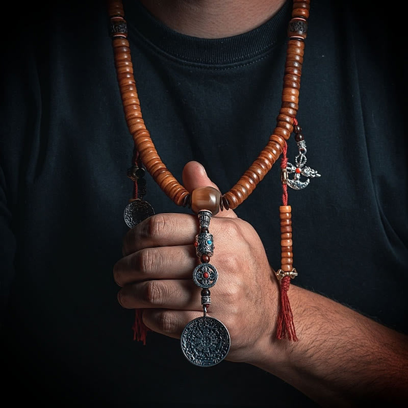 Bracelet tibétain en pierres de Bouddha, 108 perles de Mala, os de yak, perles Dzi, neuf palais, huit diagrammes, charme et force