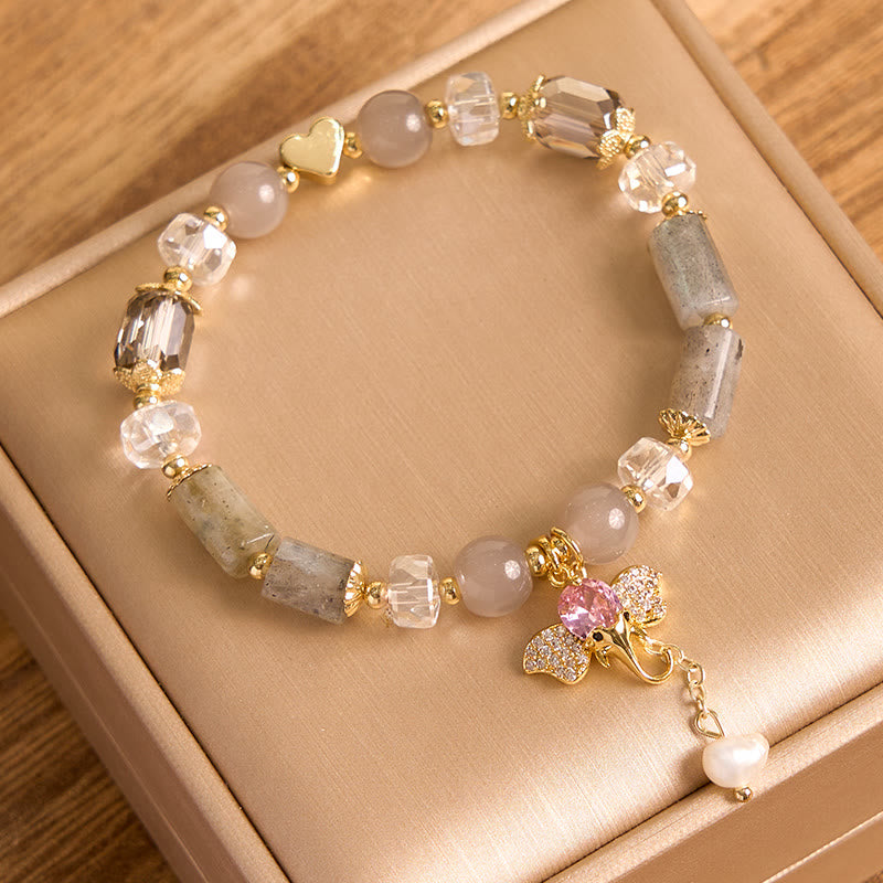 Bracelet à breloques éléphant positif en quartz fraise, améthyste, aventurine verte et pierres de Bouddha