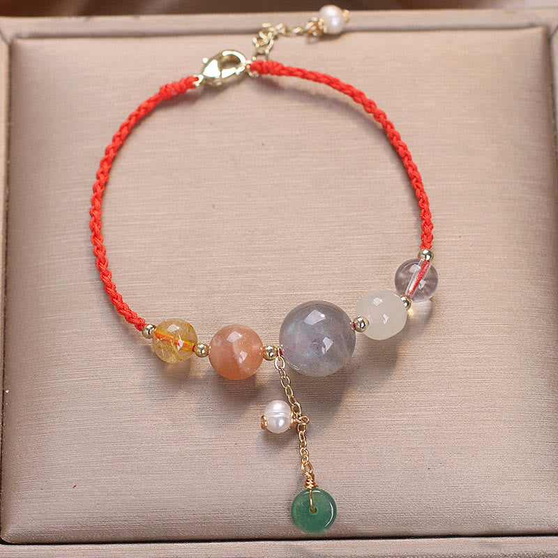 Bracelet de guérison avec breloque en pierre de lune et pierre de soleil, pierre de Bouddha et boucle de paix