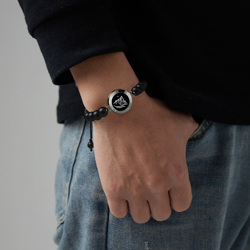 Bracelets Toucher Montagne et Mer avec Agate Noire Perlée et Jade Persan Rose