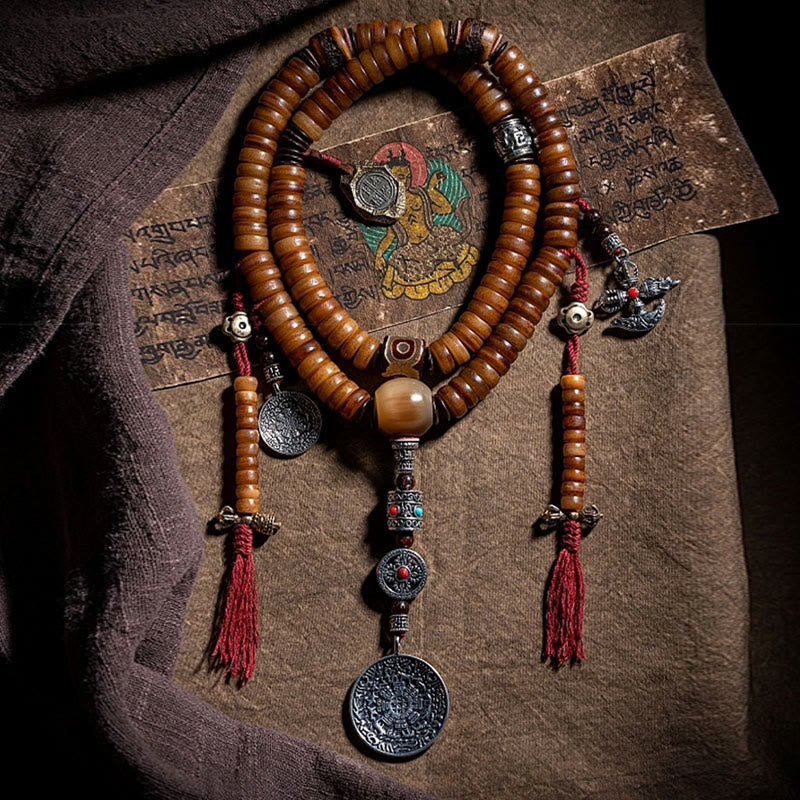 Bracelet tibétain en pierres de Bouddha, 108 perles de Mala, os de yak, perles Dzi, neuf palais, huit diagrammes, charme et force
