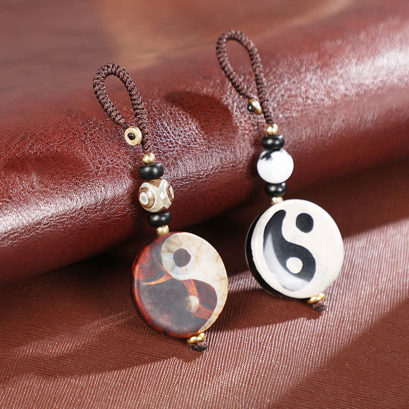 Pierres de Bouddha Agate naturelle Yin Yang Dzi Perle Balance Porte-clés