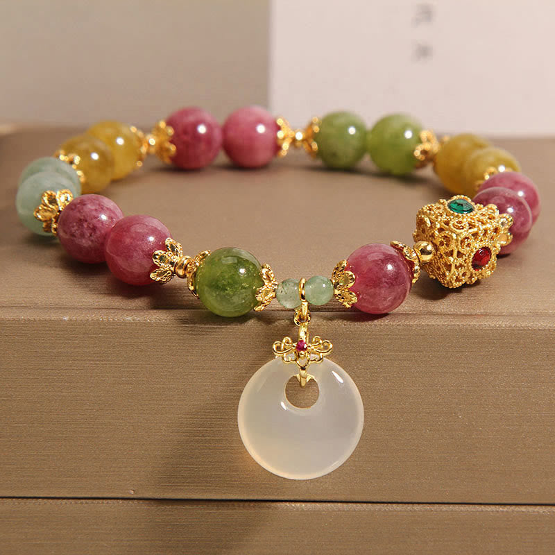 Bracelet de sagesse avec breloque en tourmaline colorée et pierres de Bouddha