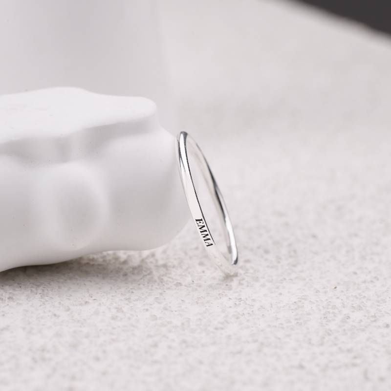 Sterling Silver Flat Top Super Tiny Stackable Name Ring