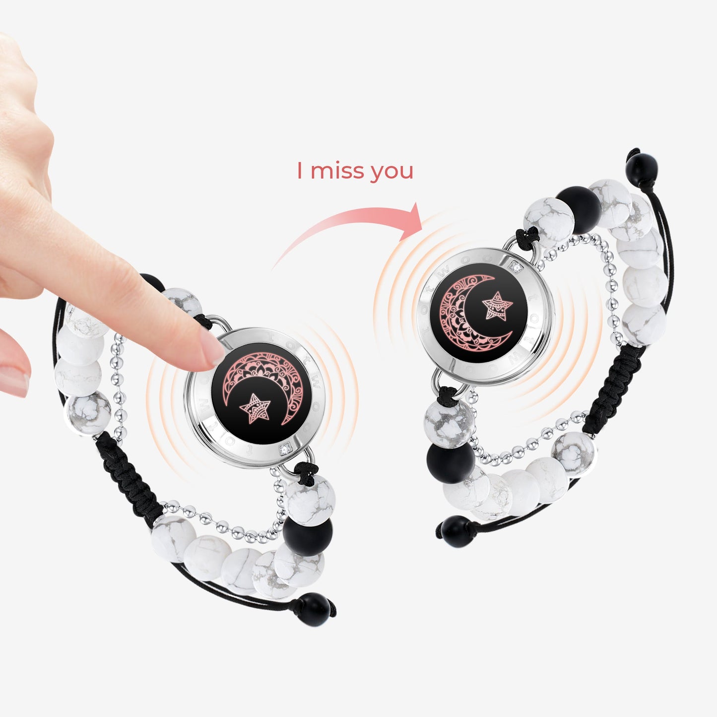 Bracelets tactiles Lune et Étoile avec perles assorties