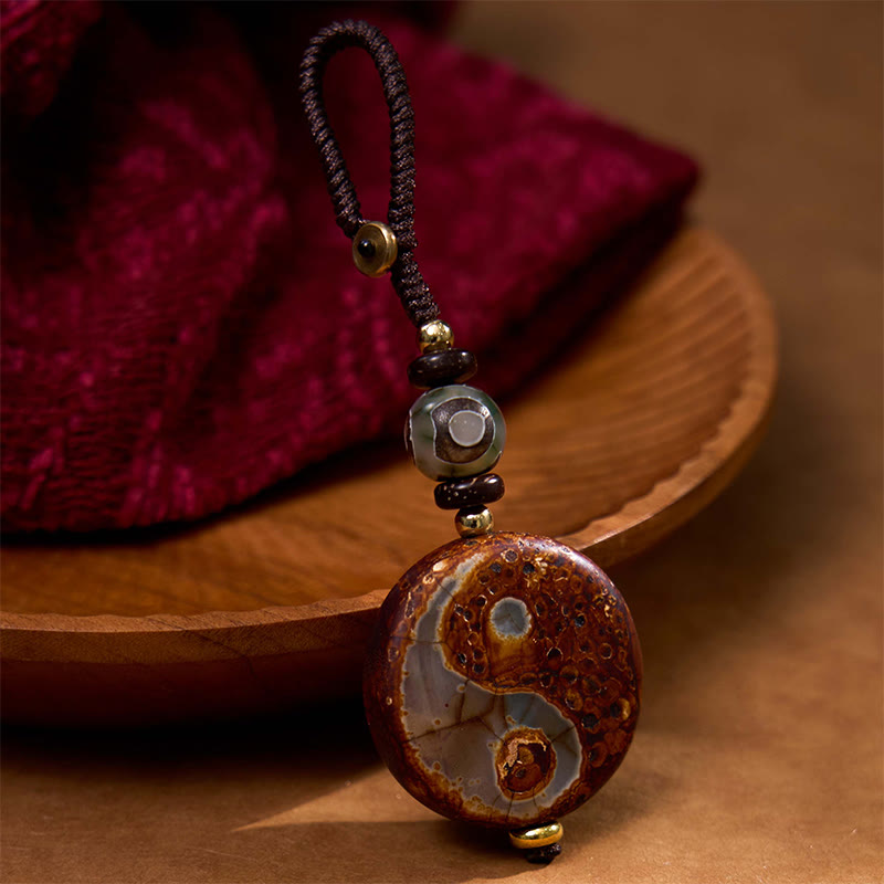 Pierres de Bouddha Agate naturelle Yin Yang Dzi Perle Balance Porte-clés