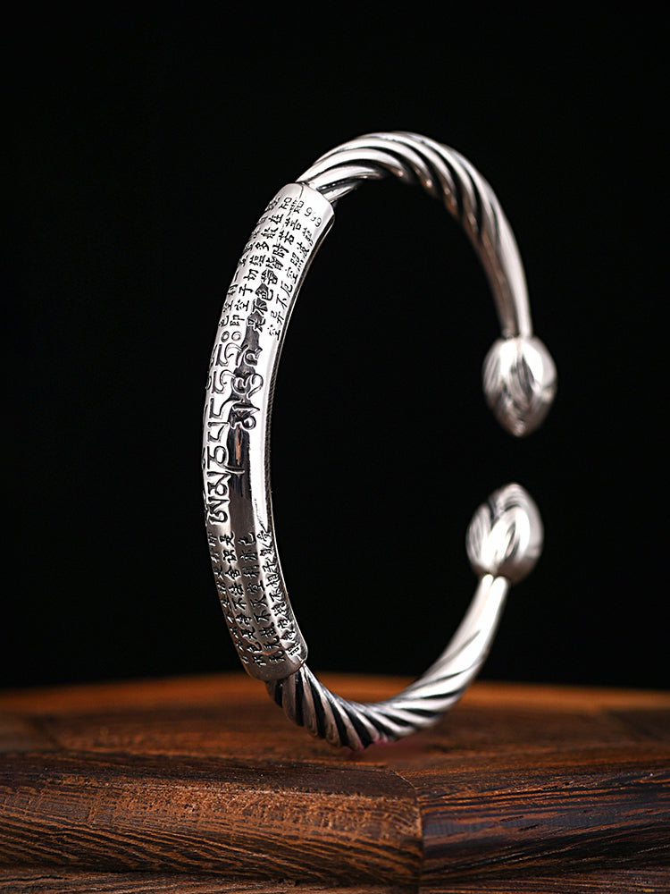 Tibetan Bracelet Pure Silver Heart Sutra Bracelet for Inner Peace
