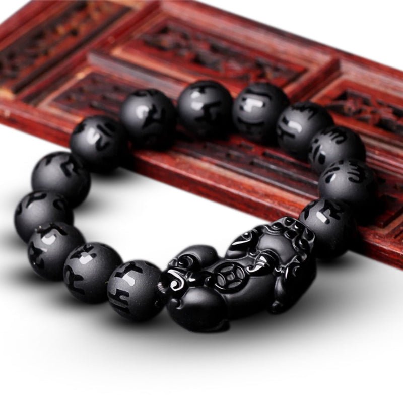 6 Words Pixiu Wealth Mantra Obsidian Bracelet