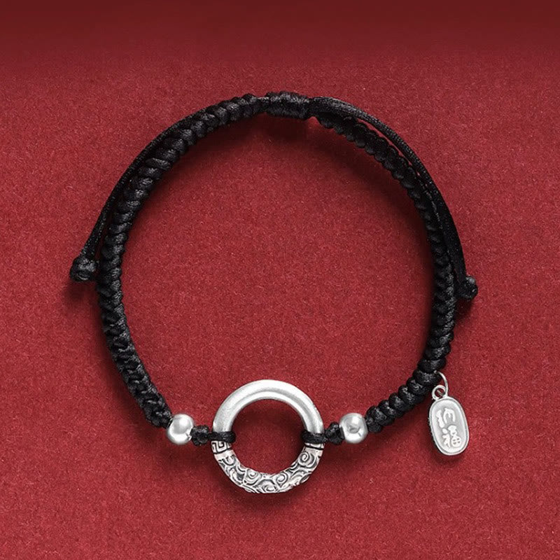 Bracelet à breloques en argent sterling 925 et onyx noir avec boucle de paix et personnage Fu