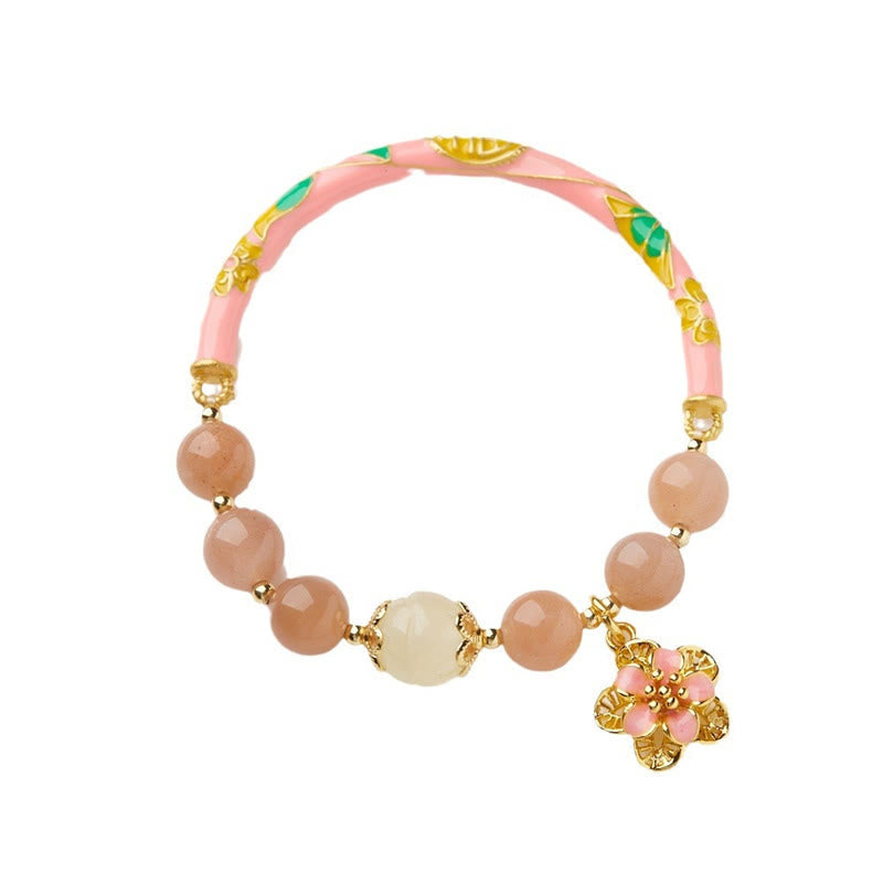 Bracelet jonc en jade et soie dorée, pierre naturelle de soleil, breloque en forme de fleur de Bouddha