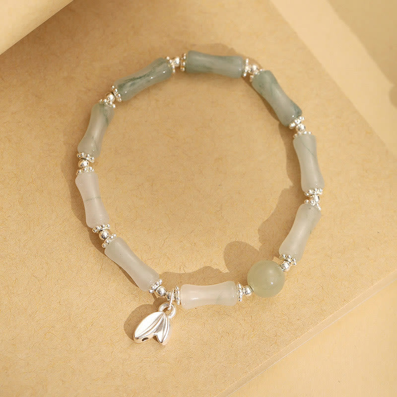 Bracelet porte-bonheur en argent sterling 925 et jade naturel Tianshan en bambou avec pierres de Bouddha