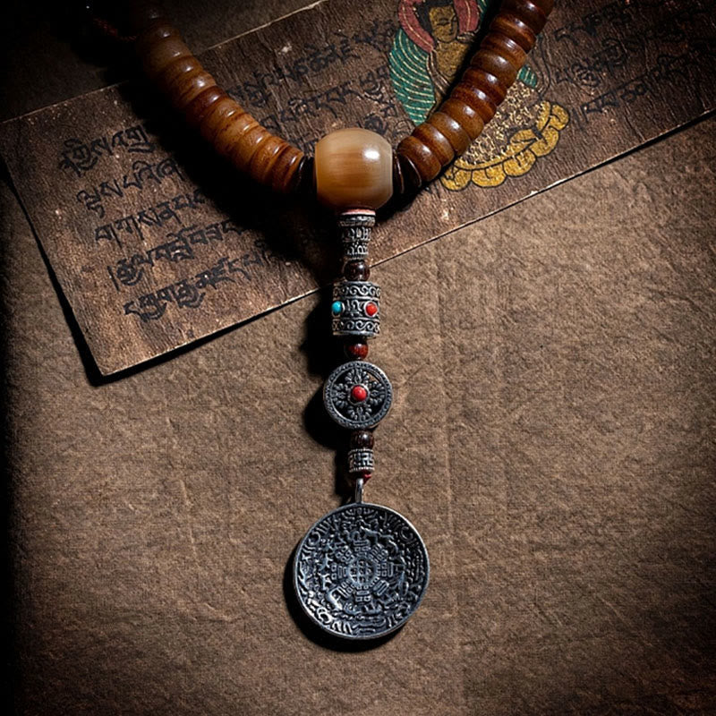 Bracelet tibétain en pierres de Bouddha, 108 perles de Mala, os de yak, perles Dzi, neuf palais, huit diagrammes, charme et force