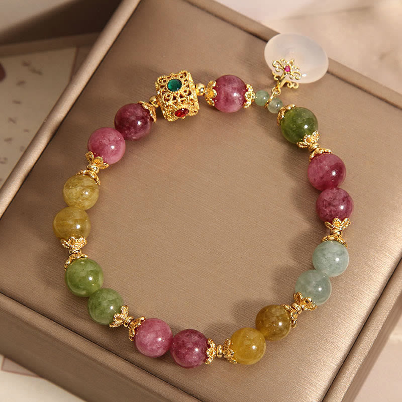 Bracelet de sagesse avec breloque en tourmaline colorée et pierres de Bouddha