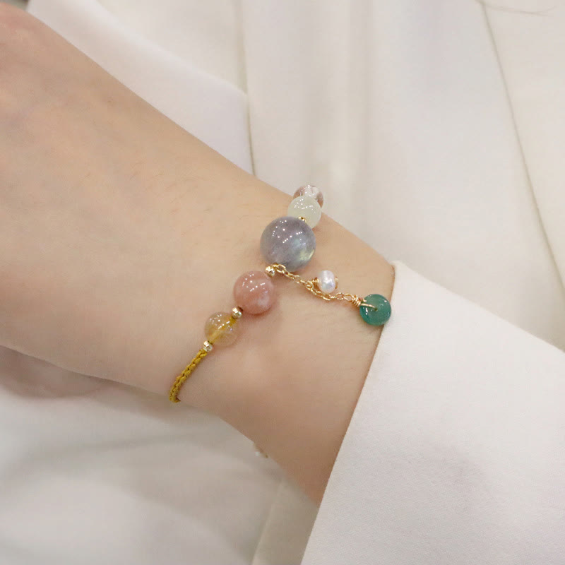 Bracelet de guérison avec breloque en pierre de lune et pierre de soleil, pierre de Bouddha et boucle de paix