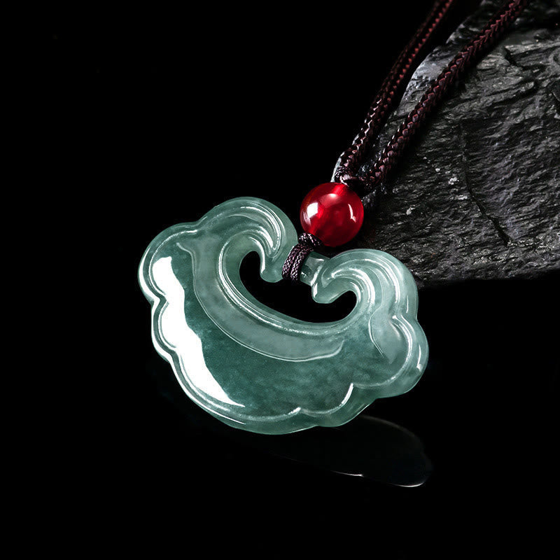 Collier pendentif porte-bonheur en jade vert naturel avec pierres de Bouddha
