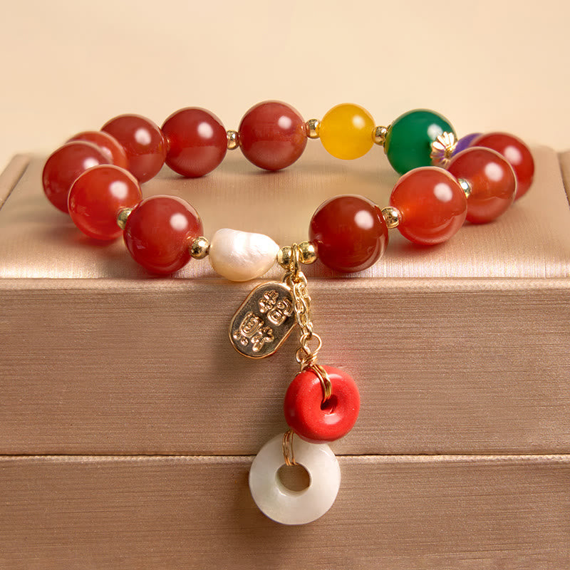 Bracelet de confiance avec breloque en jade et agate rouge et pierre de Bouddha