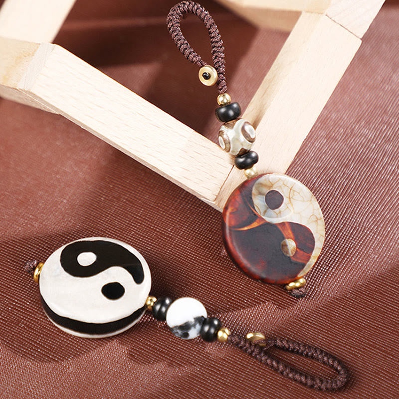 Pierres de Bouddha Agate naturelle Yin Yang Dzi Perle Balance Porte-clés