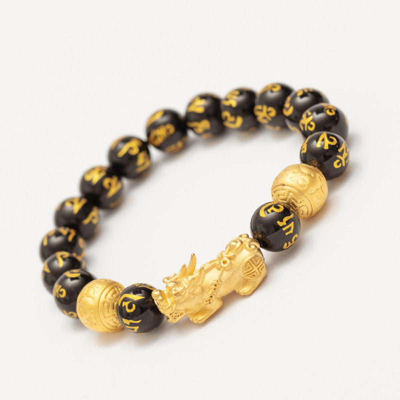 Bracelet de richesse en obsidienne Feng Shui Pi Xiu avec pierres de Bouddha