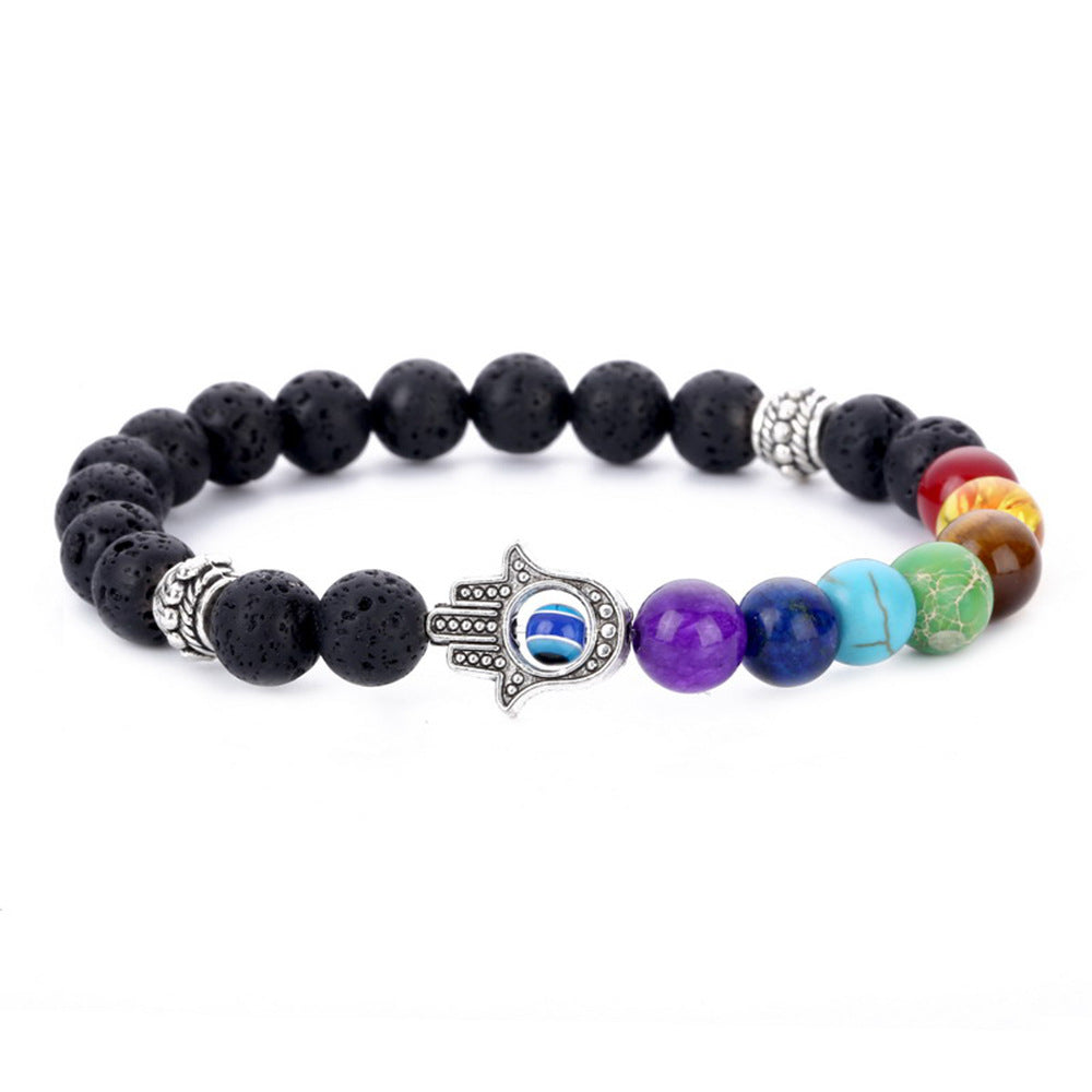 Bracelet en pierre de lave main 7 chakras Hamsa