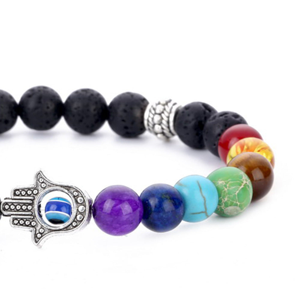 Bracelet en pierre de lave main 7 chakras Hamsa