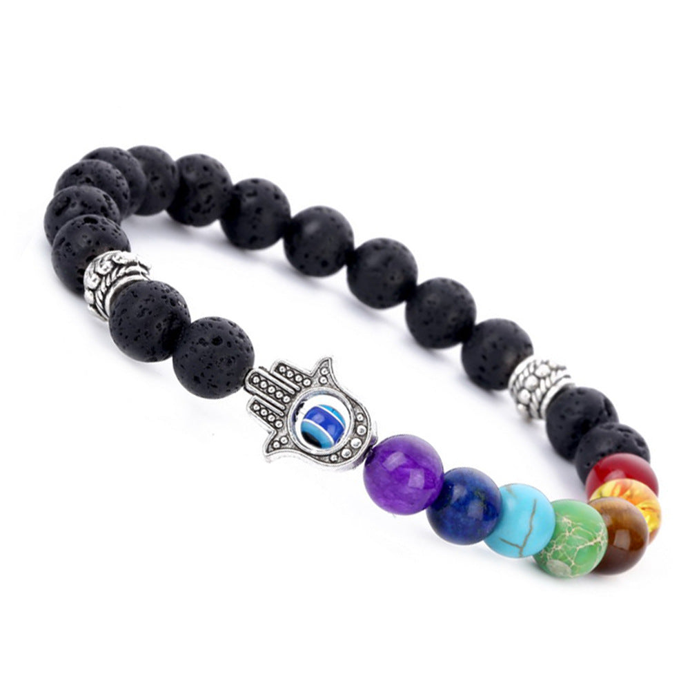 Bracelet en pierre de lave main 7 chakras Hamsa