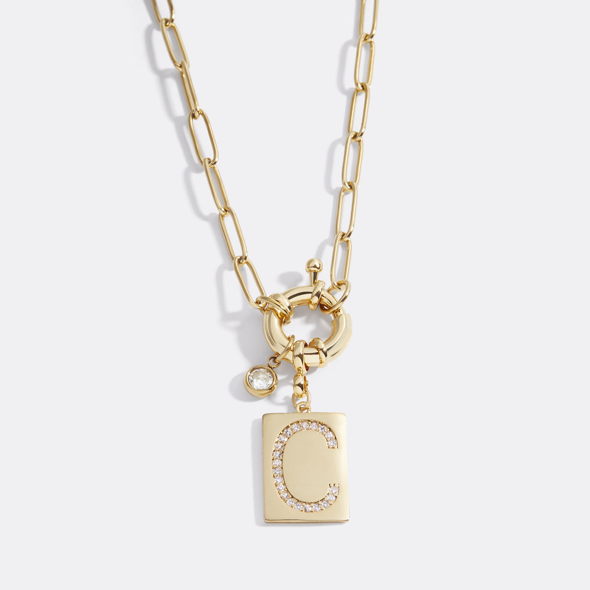 Halskette mit Pavé-Anhänger und Büroklammerkette