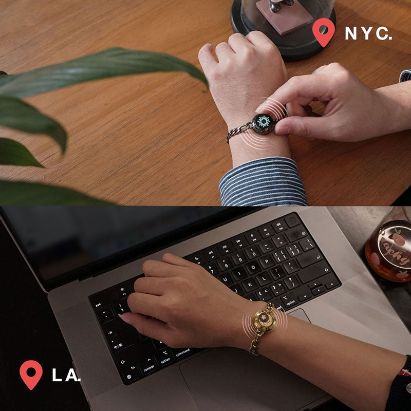 Bracelets tactiles Soleil et Lune avec chaîne Figaro (noir et or)