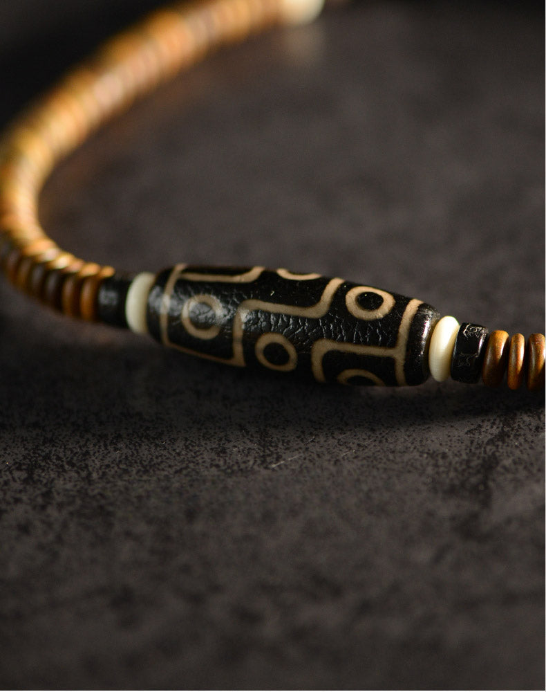 Tibetan Green Sandalwood Nine-Eyed Dzi Beads Bracelet