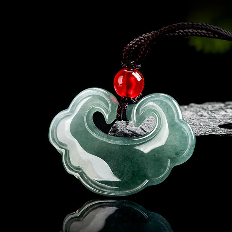 Collier pendentif porte-bonheur en jade vert naturel avec pierres de Bouddha
