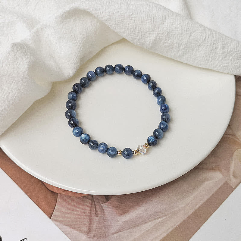 Buddha Stones Heilarmband, 14 Karat vergoldetes Kupfer, Aquamarin, weißer Kristall, weißer Achat, blauer Kristall
